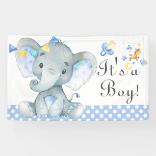 Blue Watercolor Boy Elephant Babydusche Banner