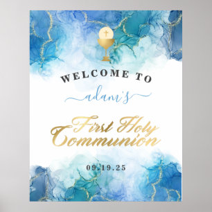 Blue Watercolor Boy First Heilige Kommune Willkomm Poster
