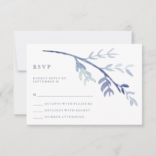 Blue Watercolor Branch Wedding RSVP (Vorderseite)