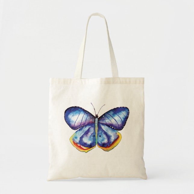 Blue Watercolor Butterfly Art Budget Tasche (Vorne)