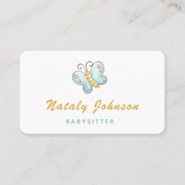 Blue Watercolor Butterfly Babysitter Minimal Niedl Visitenkarte