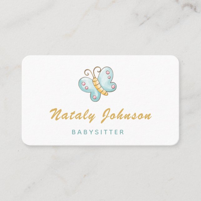 Blue Watercolor Butterfly Babysitter Minimal Niedl Visitenkarte (Vorderseite)