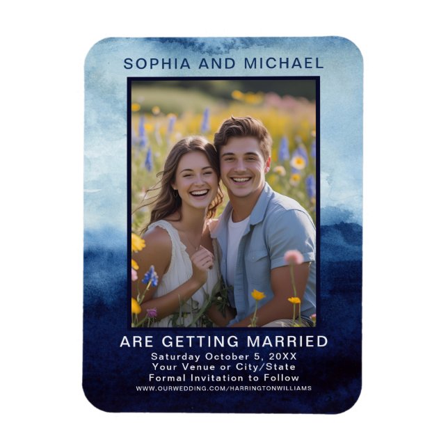 Blue Watercolor Casual Wedding Save the Date Bold Magnet (Vertikal)