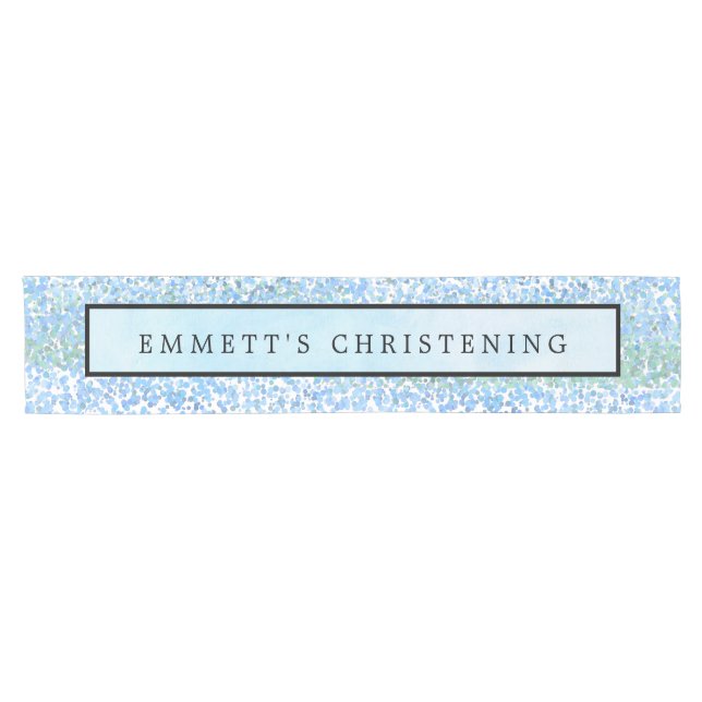 Blue Watercolor Christening Kurzer Tischläufer (Horizontal)