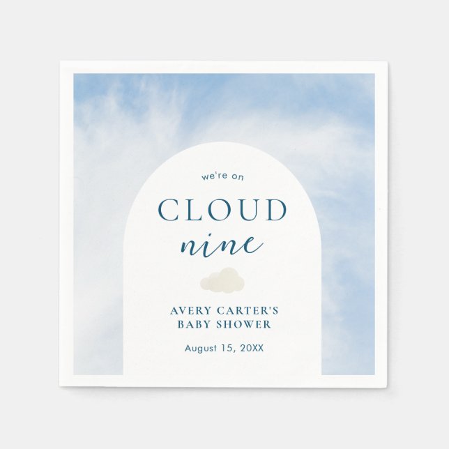 Blue Watercolor Cloud 9 Baby Dusche Serviette (Vorderseite)