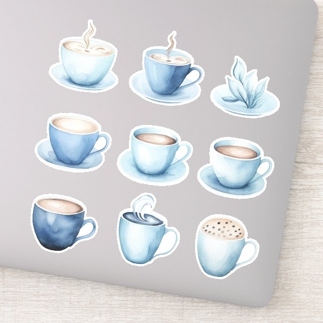 Blue Watercolor Coffee Cups Aufkleber (Detail)