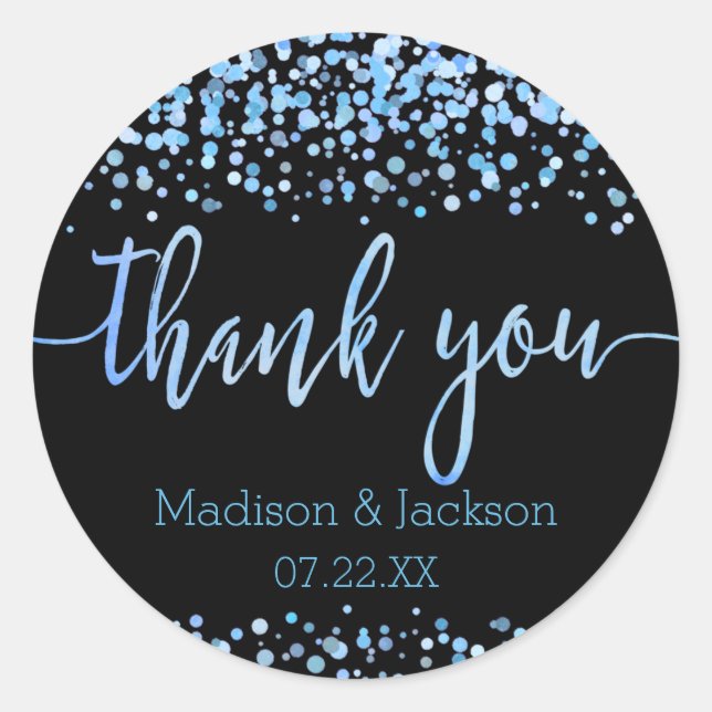 Blue Watercolor Confetti Dots Gastgeschenk Hochzei Runder Aufkleber (Vorderseite)