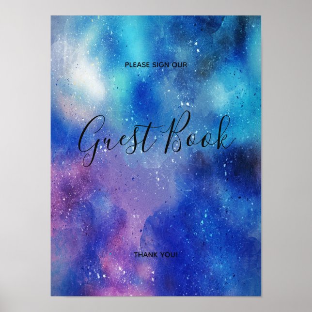 Blue Watercolor Confetti Gästebuch Sign Poster (Vorne)
