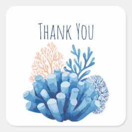 Blue Watercolor Coral Reef Vielen Dank Quadratischer Aufkleber