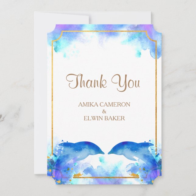 Blue Watercolor Dolphin Danke-Card Dankeskarte (Vorderseite)