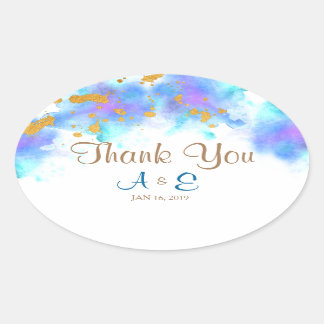 Blue Watercolor Dolphin Vielen Dank Oval Sticker
