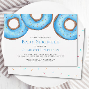 Blue Watercolor Donuts Boy's Baby Sprinkle Dusche Einladung