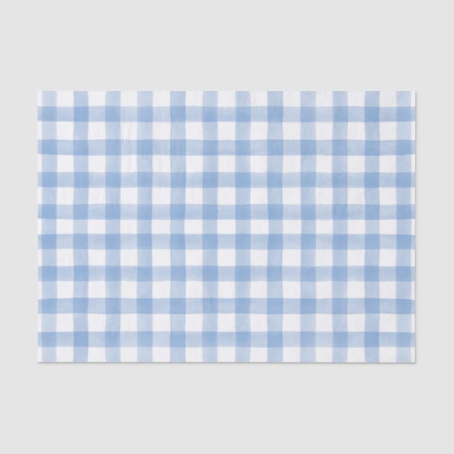 Blue Watercolor Dots Gingham Seidenpapier (Vorderseite)