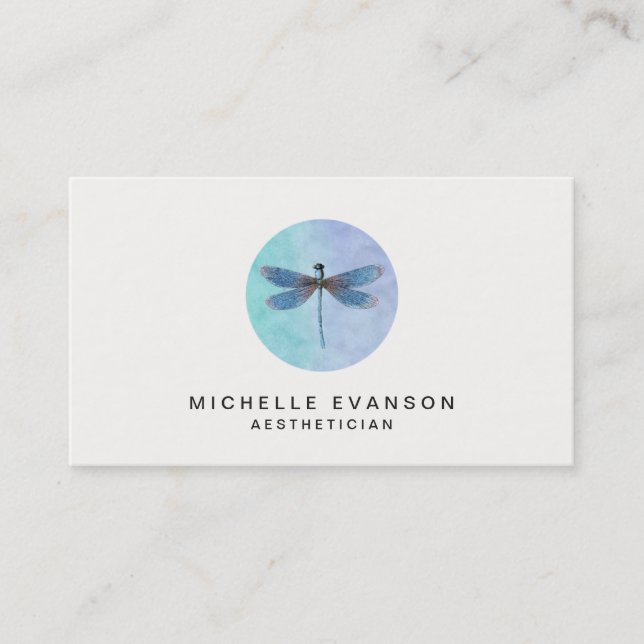 Blue Watercolor Dragonfly Elegantes Logo Visitenkarte (Vorderseite)