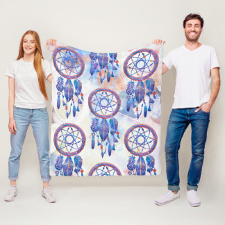 Blue Watercolor Dreamcatcher Modern Boho Fleecedecke