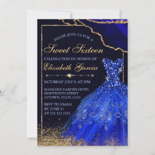 Blue Watercolor Dress & Agate Sweet 16 Einladung