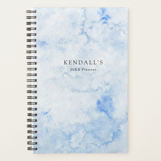 Blue Watercolor Elegante Planer (Vorderseite)