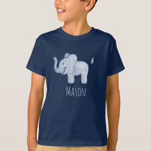 Blue Watercolor Elephant Safari mit Namen T-Shirt