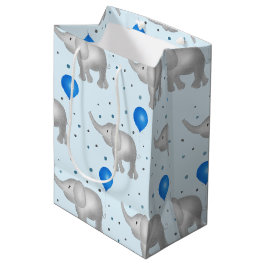 Blue Watercolor Elephants Motif Medium Cadeau sac