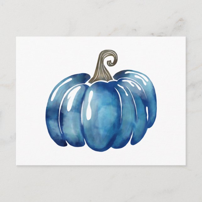 Blue Watercolor Erntedank Pumpkin Postkarte (Vorderseite)
