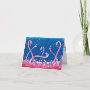 Blue Watercolor Flamant rose rose Merci Cartes