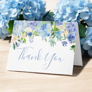 Blue Watercolor Floral Merci Carte de note