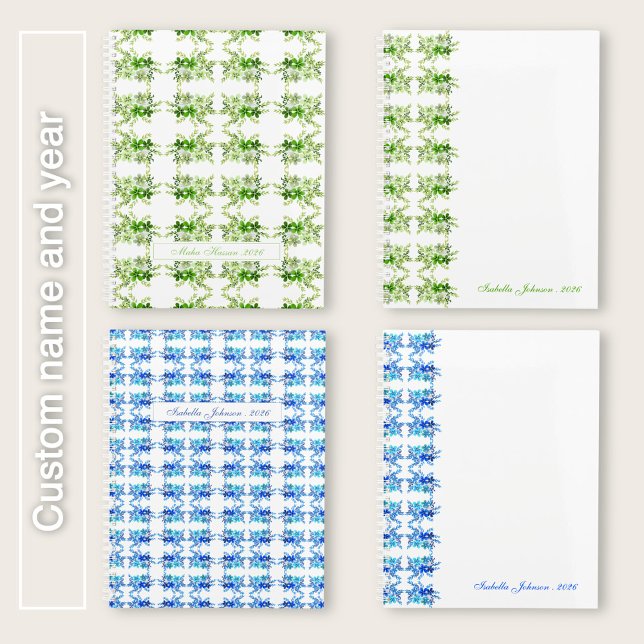 Blue Watercolor Floral Personalized Planner (Créateur téléchargé)