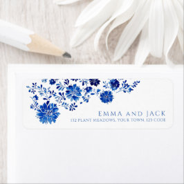 Blue Watercolor Floral Return Address Labels