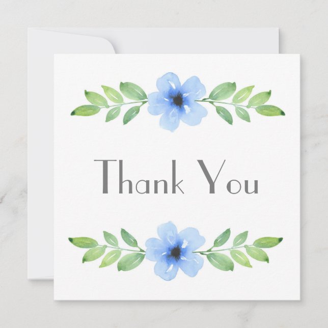 Blue Watercolor Floral Swag Danke Karte (Vorderseite)