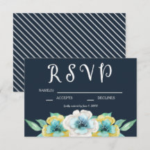 Blue Watercolor Floral Wedding RSVP