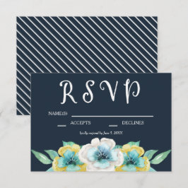 Blue Watercolor Floral Wedding RSVP