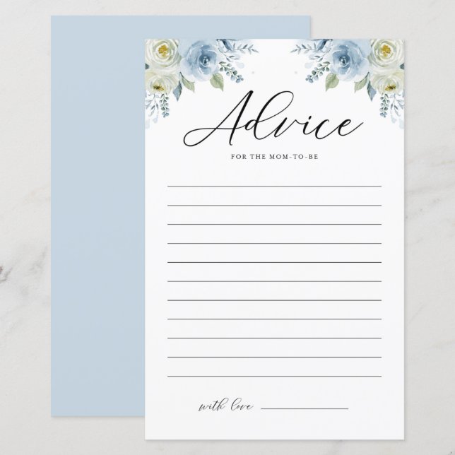 Blue Watercolor Florals Baby Duschberatungskarte (Vorne/Hinten)