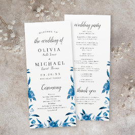 Blue Watercolor Florence Chinoiserie Hochzeitsprog Menükarte