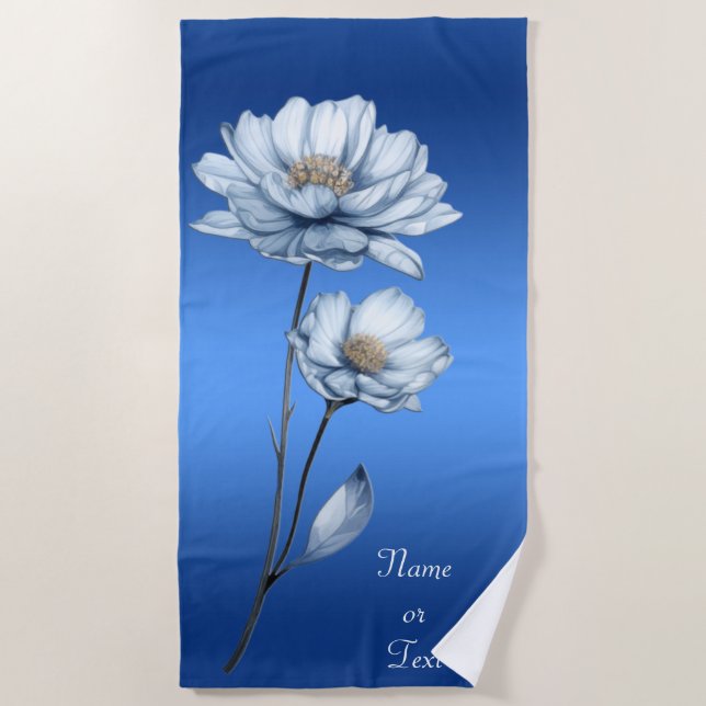 Blue Watercolor Flowers Beach Towel Strandtuch (Vorderseite)