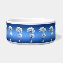 Blue Watercolor Flowers Ceramic Pet Bowl Napf