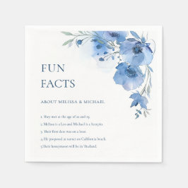 Blue Watercolor Flowers Fun Facts Wedding Serviette