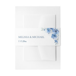 Blue Watercolor Flowers Wedding Einladungsbanderole