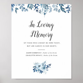 blue watercolor flowers wedding memorial sign poster