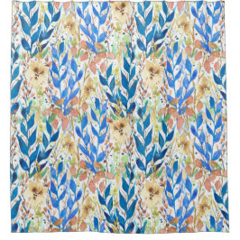 Blue Watercolor Foliage Duschvorhang