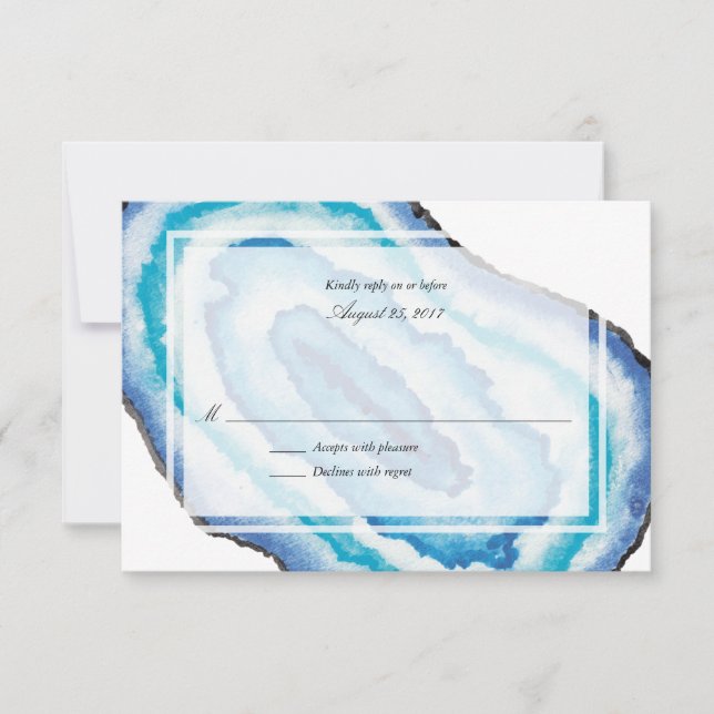 Blue Watercolor Geodes Wedding RSVP (Vorderseite)