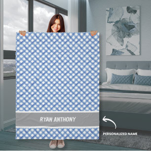 Blue Watercolor Gingham Kariert Checkered Boys Nam Fleecedecke