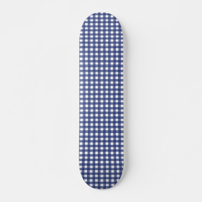 Blue Watercolor Gingham Skateboard (Vorne)