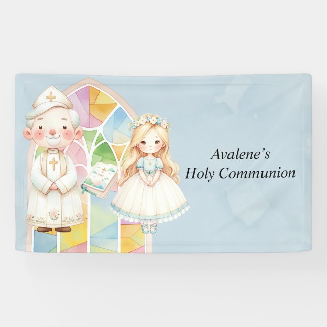 Blue Watercolor Girl 1. Kommune Banner (Horizontal)