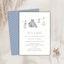 Blue Watercolor Girl Winter Clothes Kinderdusche