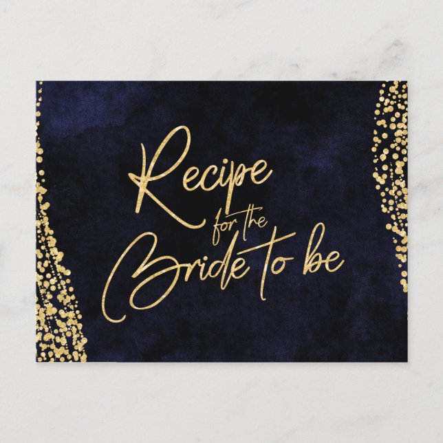 Blue Watercolor & Gold Bride Recicard Postkarte (Vorderseite)