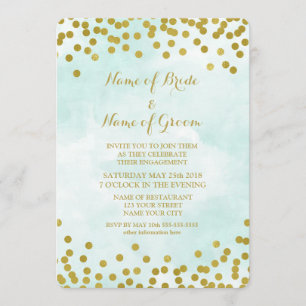 Blue Watercolor Gold Confetti Engagement Party Einladung