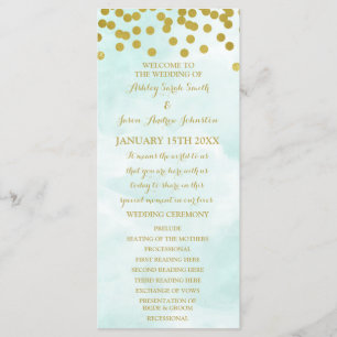 Blue Watercolor Gold Confetti Programme de mariage