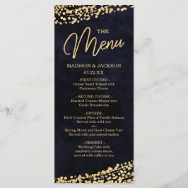 Blue Watercolor & Gold Confetti Wedding Menu Menükarte
