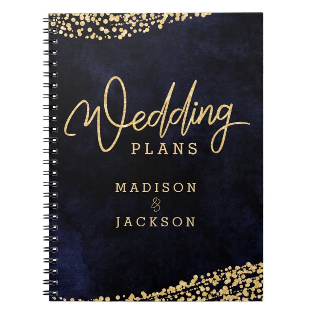 Blue Watercolor Gold Confetti Wedding Planner Notizblock (Vorderseite)
