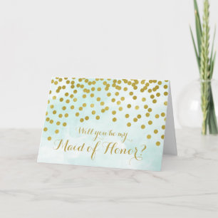 Blue Watercolor Gold Dots Trauzeugin laden Einladung